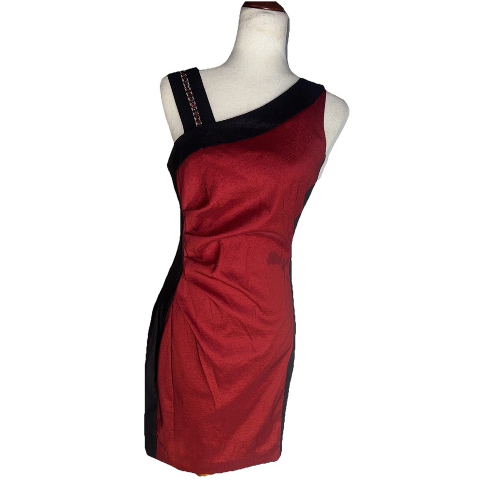 Joseph Ribkoff Size 8 Red/Black Polyester/Elastane Bodycon Textured‎ Dress